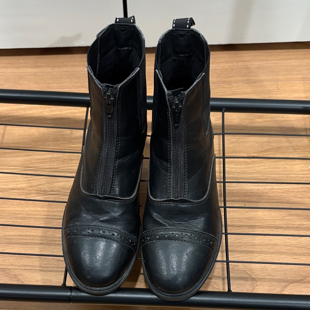 Dover Saddlery Black Leather Front-Zip Ankle Riding boots